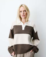 Pull polo ample à larges rayures sable Astre