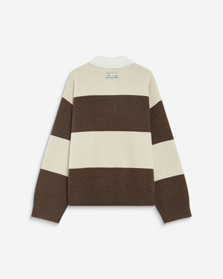 Pull polo ample à larges rayures sable Astre