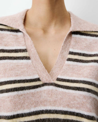 Pull rayé oversize col polo beige Aizen