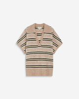 Pull rayé oversize col polo beige Aizen