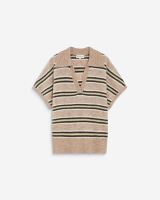 Pull rayé oversize col polo beige Aizen