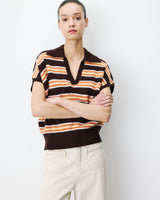 Pull rayé oversize col polo chocolat Aizen