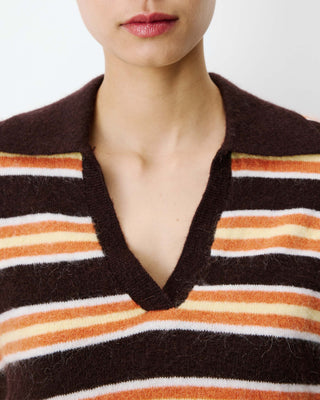 Pull rayé oversize col polo chocolat Aizen
