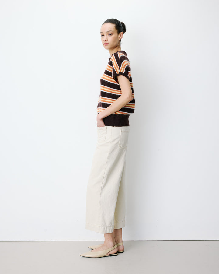 Pull rayé oversize col polo chocolat Aizen