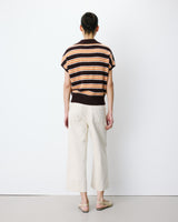 Pull rayé oversize col polo chocolat Aizen