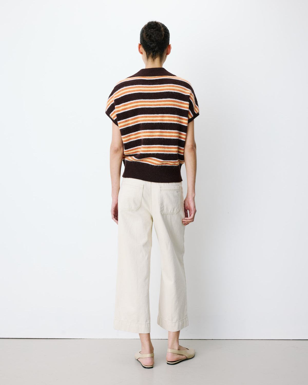 Pull rayé oversize col polo chocolat Aizen