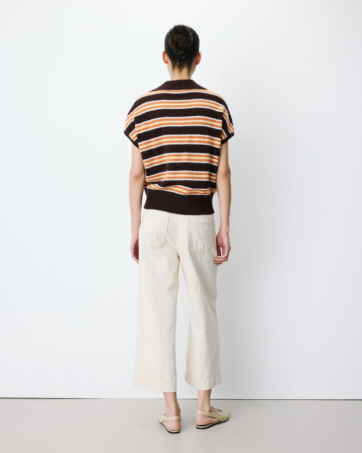 Pull rayé oversize col polo chocolat Aizen