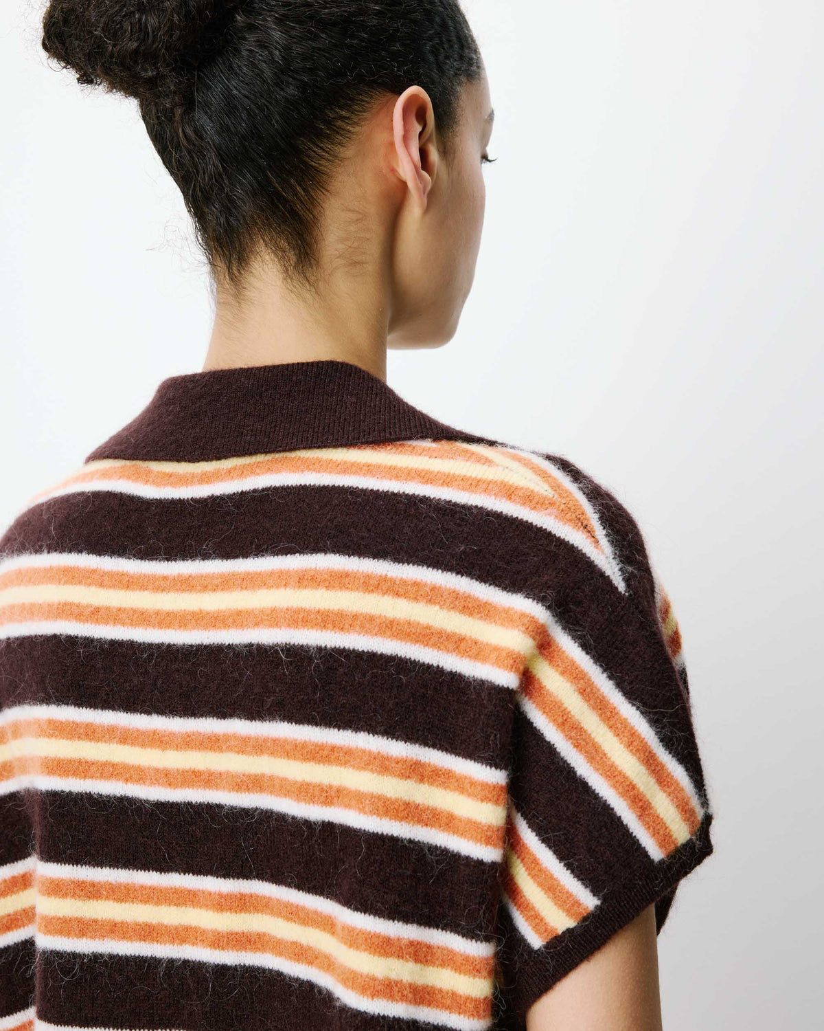 Pull rayé oversize col polo chocolat Aizen