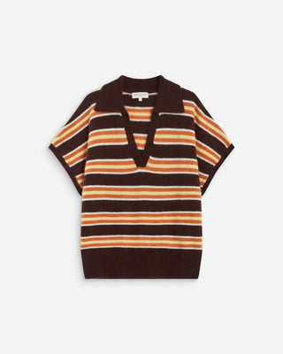 Pull rayé oversize col polo chocolat Aizen