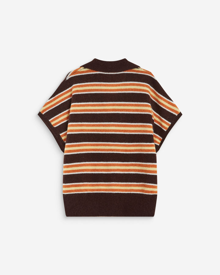 Pull rayé oversize col polo chocolat Aizen