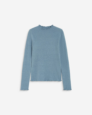 Pull ajusté en maille fine col montant bleuet Alino