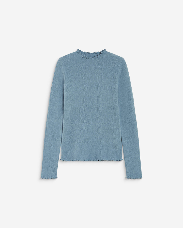 Pull ajusté en maille fine col montant bleuet Alino