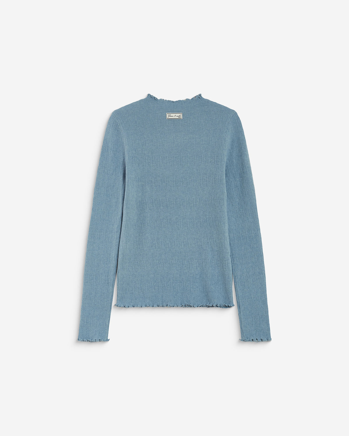 Pull ajusté en maille fine col montant bleuet Alino