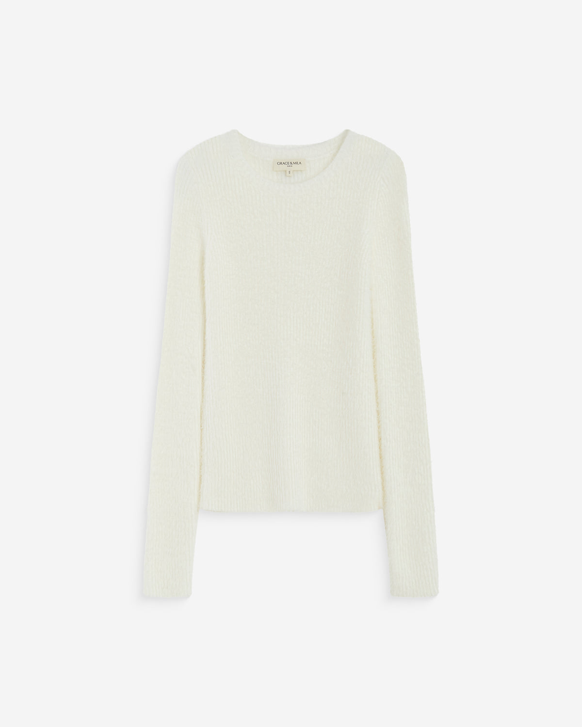 Pull doux près du corps col rond ecru Auryn