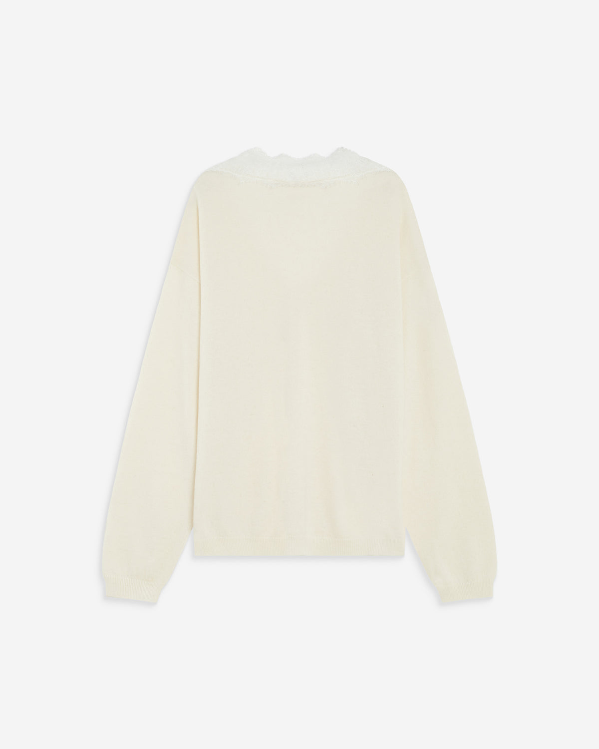 Pull en maille à col V en dentelle ecru Augustin