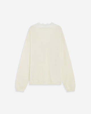 Pull en maille à col V en dentelle ecru Augustin
