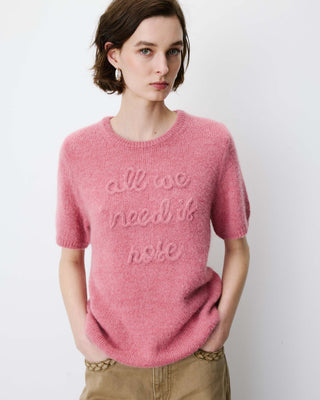 Short-sleeve sweater with embroidered message blush Austyn