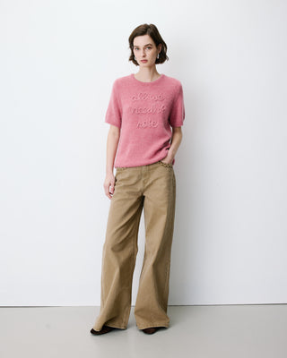Short-sleeve sweater with embroidered message blush Austyn