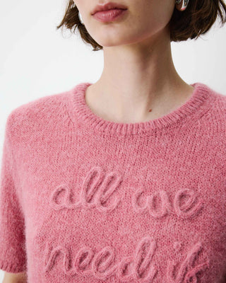 Short-sleeve sweater with embroidered message blush Austyn