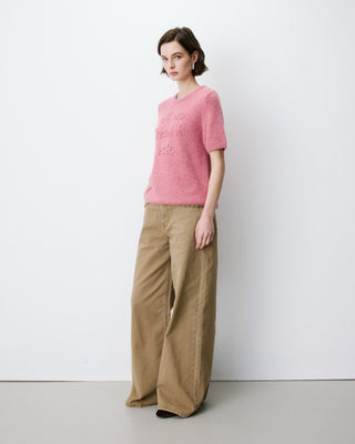 Short-sleeve sweater with embroidered message blush Austyn