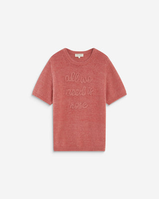 Short-sleeve sweater with embroidered message blush Austyn