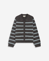 Cardigan rayé en maille col chemise anthracite Ardenis