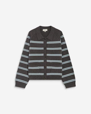 Cardigan rayé en maille col chemise anthracite Ardenis