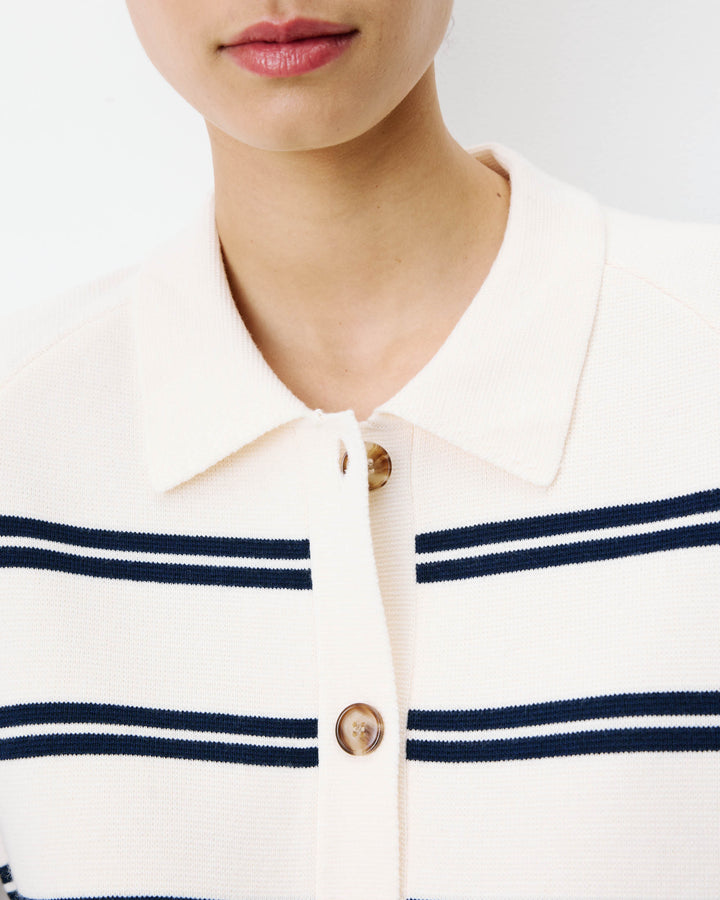 Cardigan rayé en maille col chemise ecru Ardenis