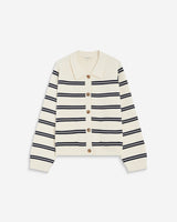 Cardigan rayé en maille col chemise ecru Ardenis