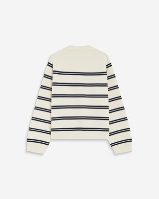Cardigan rayé en maille col chemise ecru Ardenis