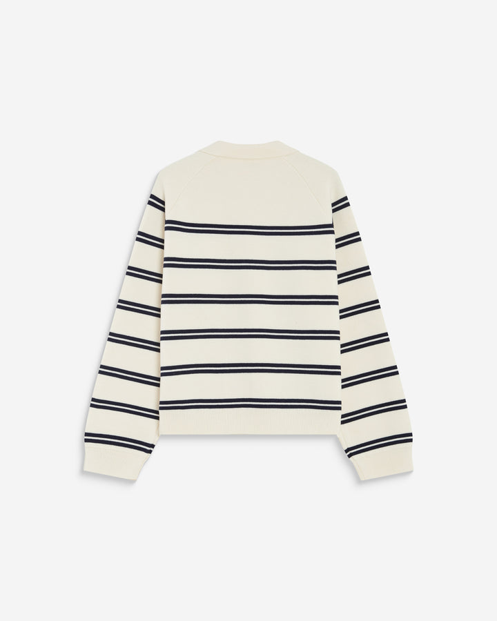 Cardigan rayé en maille col chemise ecru Ardenis