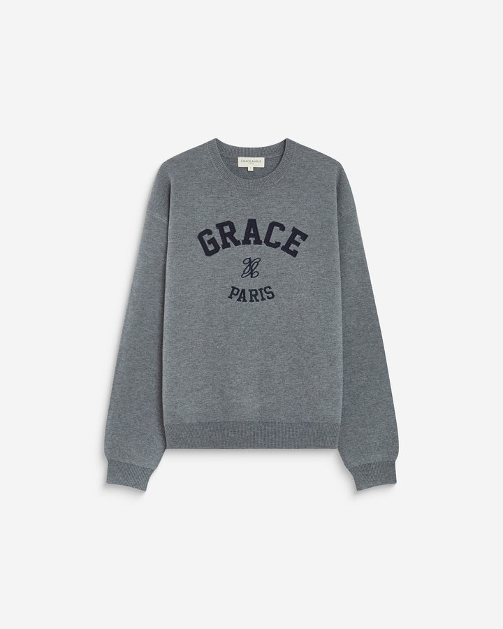 Pull à logo universitaire brodé gris Ashford