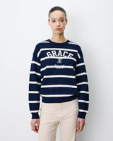 Pull à logo universitaire brodé marine Ashford