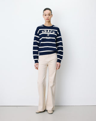 Pull à logo universitaire brodé marine Ashford