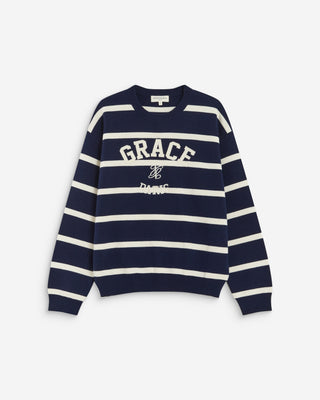 Pull à logo universitaire brodé marine Ashford