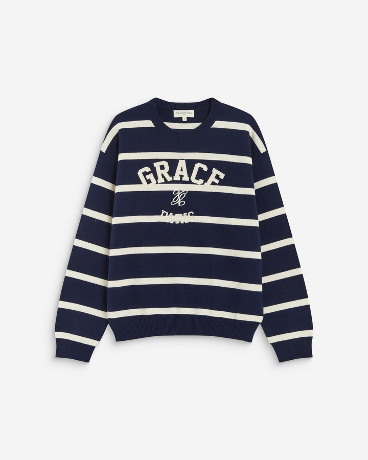 Pull à logo universitaire brodé marine Ashford
