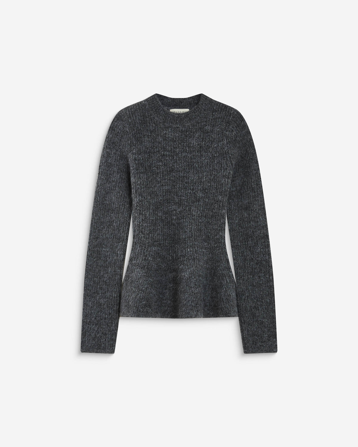 Pull peplum en maille côtelée col cheminée anthracite Alvar