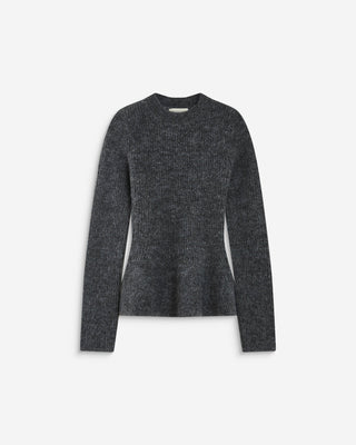 Pull peplum en maille côtelée col cheminée anthracite Alvar