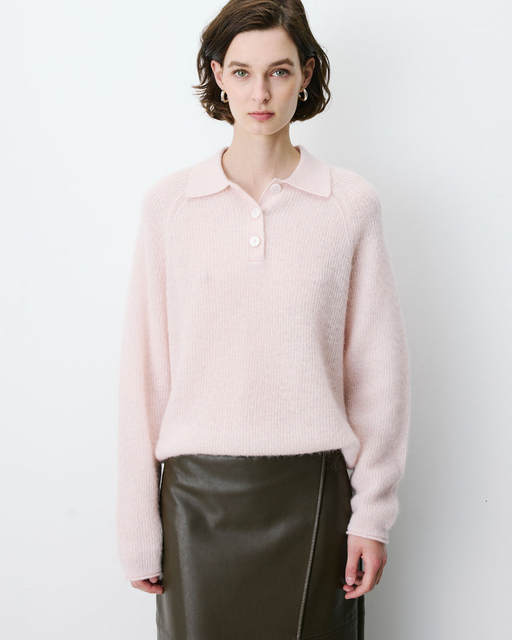 Pull polo en maille texturée boutonné nude Alevan