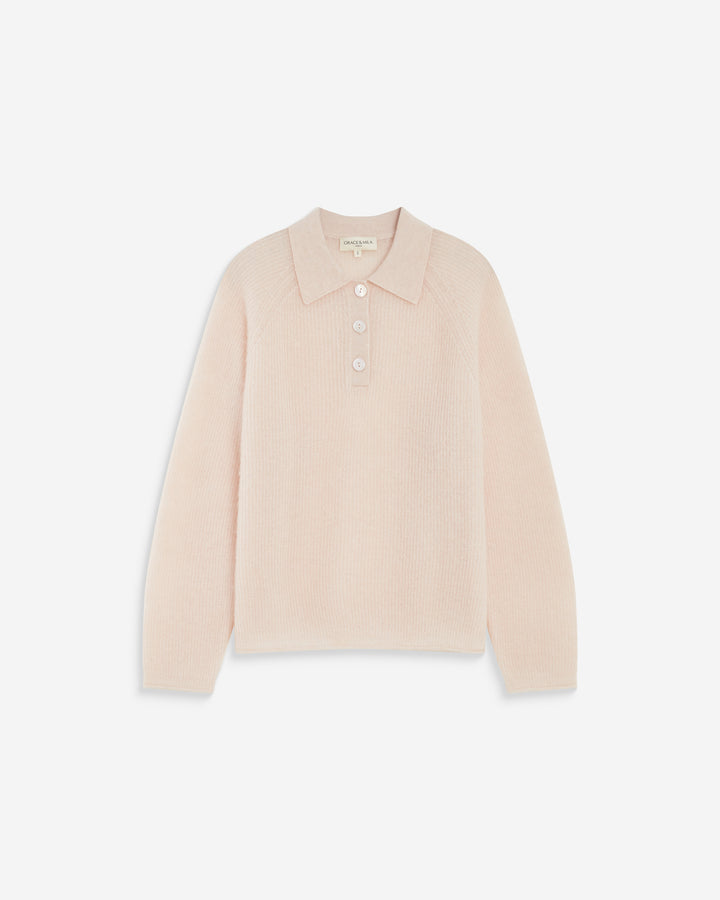 Pull polo en maille texturée boutonné nude Alevan