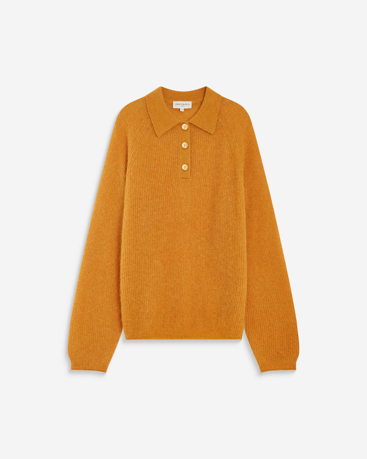 Pull polo en maille texturée boutonné ocre Alevan