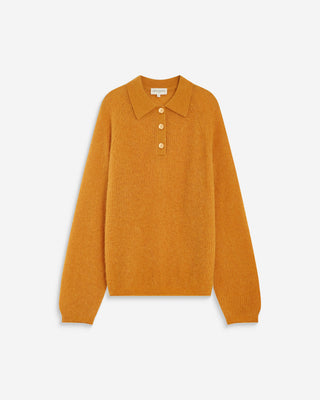 Pull polo en maille texturée boutonné ocre Alevan