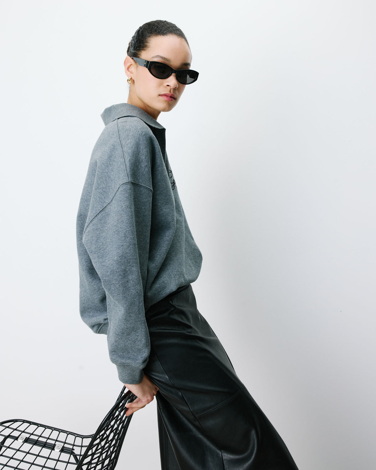 Sweat oversize col polo ouvert anthracite Archibald