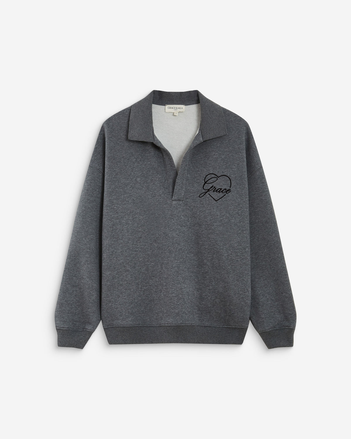 Sweat oversize col polo ouvert anthracite Archibald