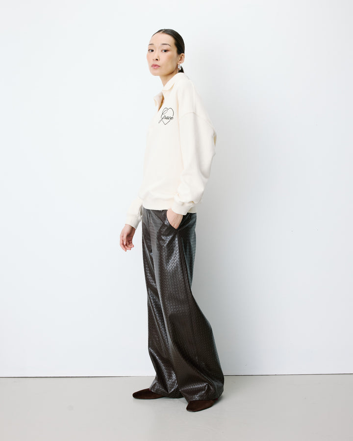 Sweat oversize col polo ouvert ecru Archibald