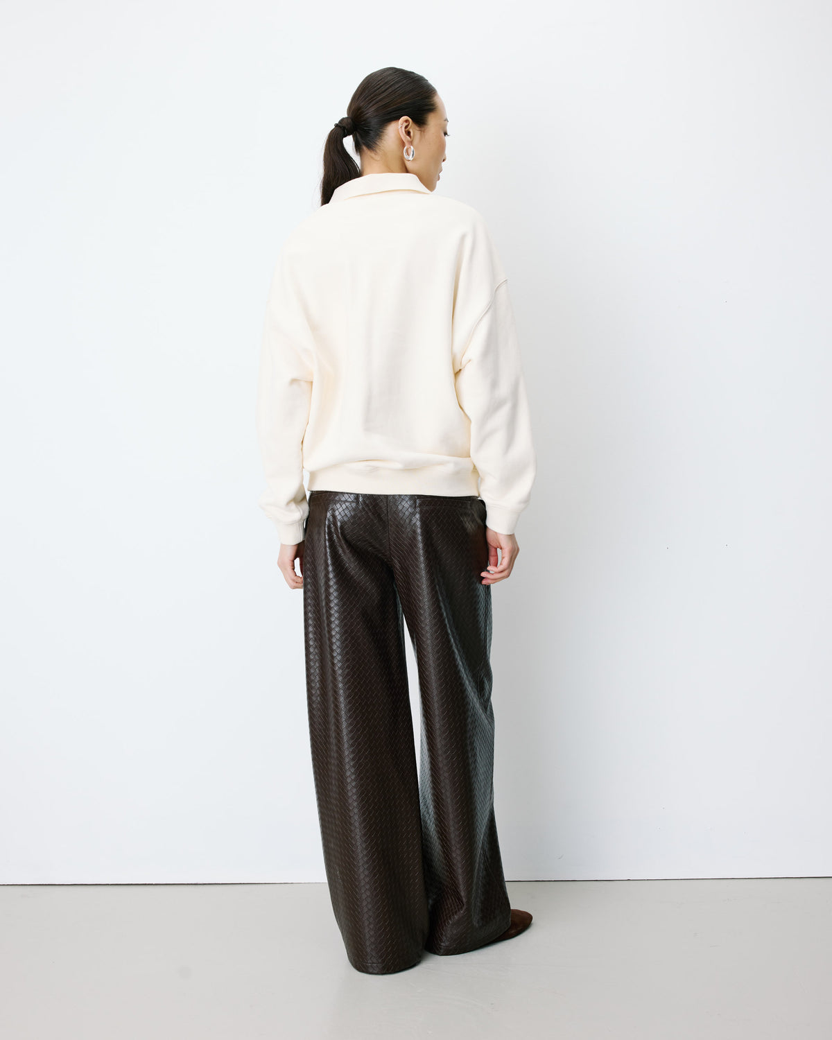 Sweat oversize col polo ouvert ecru Archibald