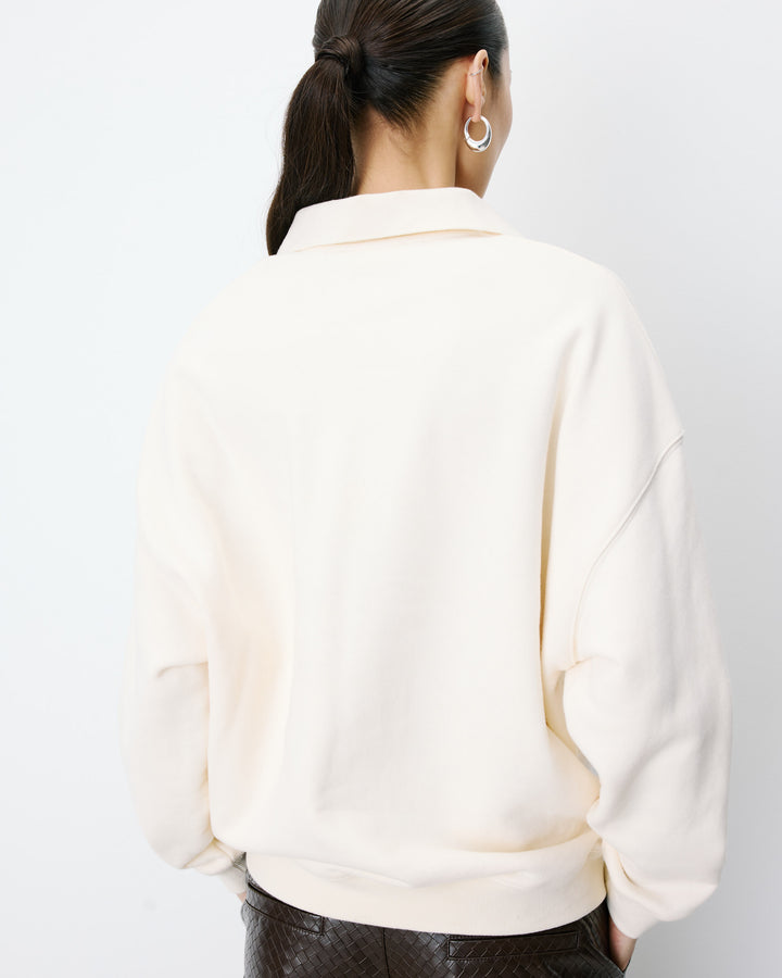 Sweat oversize col polo ouvert ecru Archibald