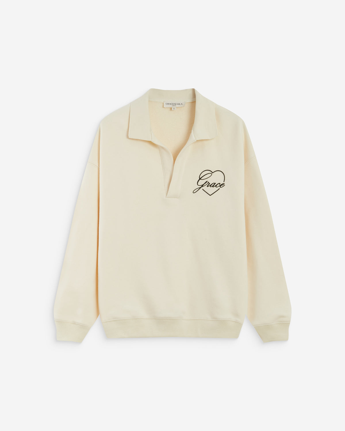Sweat oversize col polo ouvert ecru Archibald