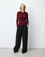 Ruched V-neck wrap top cherry Azul