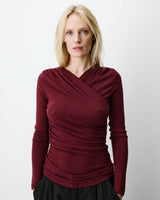 Ruched V-neck wrap top cherry Azul